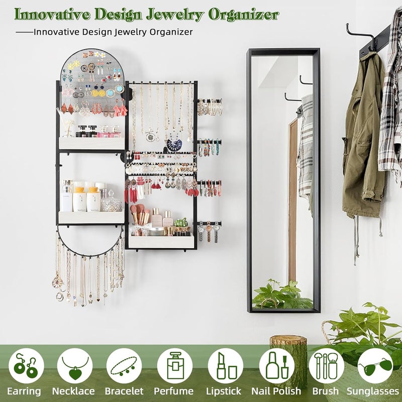 Keebofly Wall Mount Hanging Jewelry Organizer - Large Display Holder for Earrings, Rings, Necklaces, Bracelets, Watches and Perfume - White - Image 2
